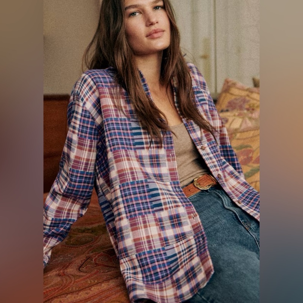 Sezane Multicolor Plaid Button Down Shirt